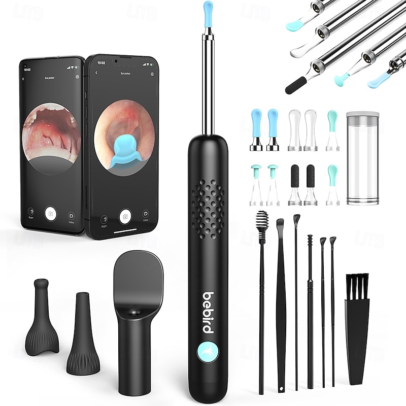 BEBIRD R1Pro Ear Wax Removal Ear Cleaner with Camera Ear Scope Wax Remove Ear Pick with Ear Otoscope Tweezers Visual Dropper Cleaning Kit Ear/Nose/Throat Examination Tool with Light for Family