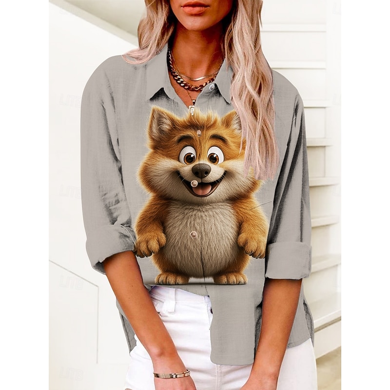 Women's Shirt Graphic Active Daily Stylish Long Sleeve Shirt Collar Regular Tops Daily Holiday Buttons Print Light Grey Gray Summer Spring Fall3