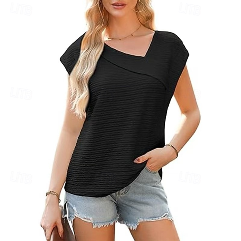 Women's Summer Tops Plain Stylish Short Sleeve Asymmetrical Regular Tops Black White Pink Apricot Summer