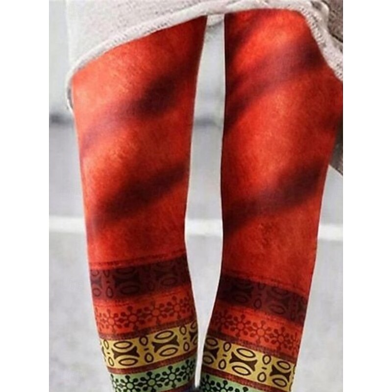 Women's Pants Trousers Leggings Cozy Leggings Vacation Vintage Full Length High Waist Geometric Color Block Elastic Waist Print Breathability Comfortable Stretchy Vacation Street Daily Wear Fuchsia3