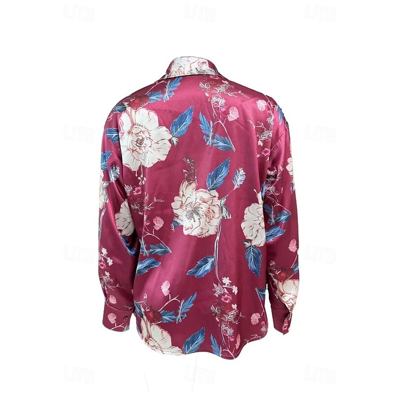 Women's Work Shirt Floral Graphic Elegant Stylish Casual Long Sleeve Shirt Collar Regular Tops Work Party Evening Wear Daily Royal Blue Fuchsia Gold Green Gray Spring Spring, Fall, Winter, Summer2