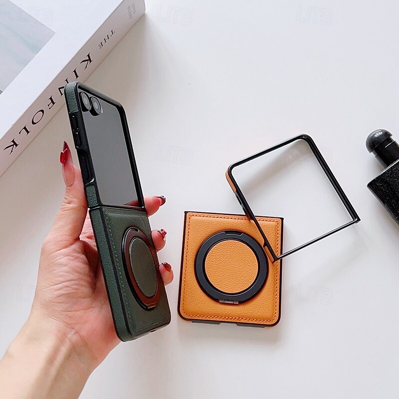 Phone Case For Samsung Galaxy Z Flip 7 Z Flip 6 Z Flip 5 Z Flip 4 Back Cover Magnetic Kickstand Shockproof Retro TPU PU Leather4