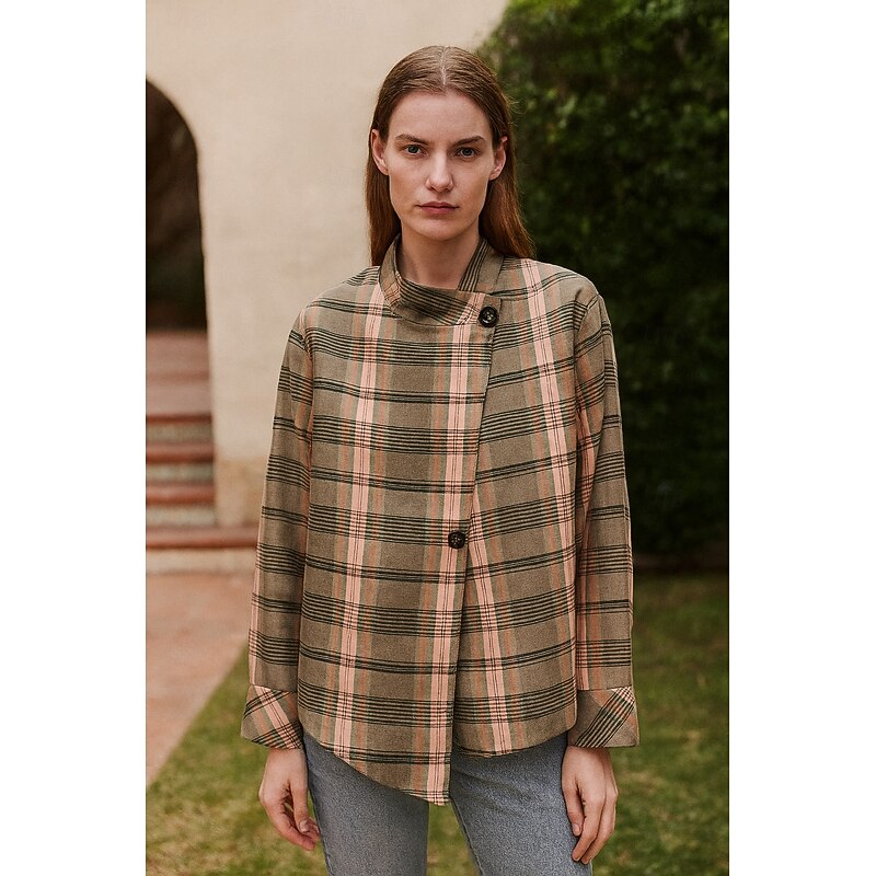 Women's Shirt Plaid Vintage Tropical Stylish Long Sleeve High Neck Regular Tops Work Daily Holiday Asymmetric lattice Spring Fall
