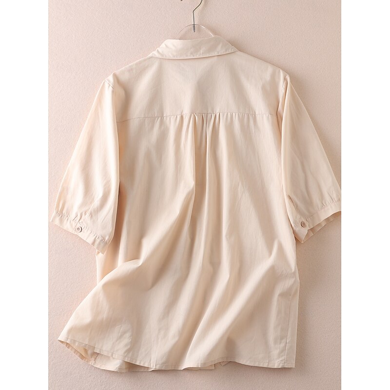 Women's Boho Shirt Summer Tops Solid Color Floral Daily Casual Boho 3/4 Length Sleeve Elbow Sleeve Shirt Collar Regular Tops Daily Going out Embroidered Apricot Summer2