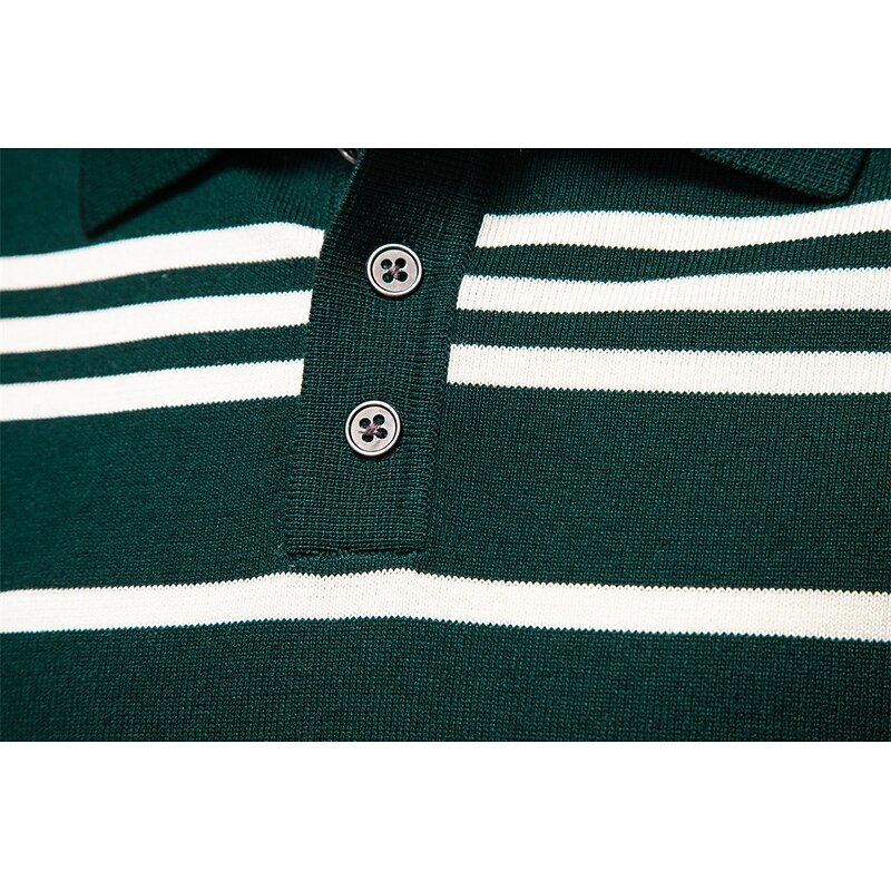 Men's Pullover Sweater Jumper Polo Sweater Knit Regular Tops Stripe Buttons Horizontal Stripes Polo Collar Vintage Daily School Home Clothing Apparel Spring Fall Black Brown S M L3