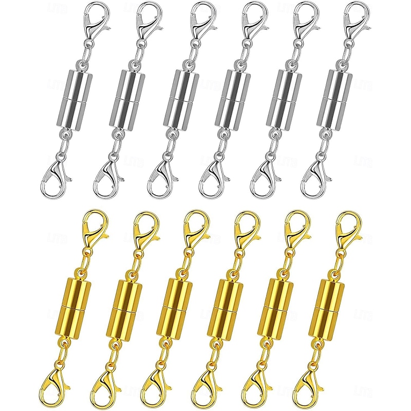 12 Pack Magnetic Necklace Clasps and Closures. Necklace Jewelry Extender with Strong Magnet. Magnetic Necklace Clasp for Jewelry Necklace Bracelet Making. Gold and Silver Plating