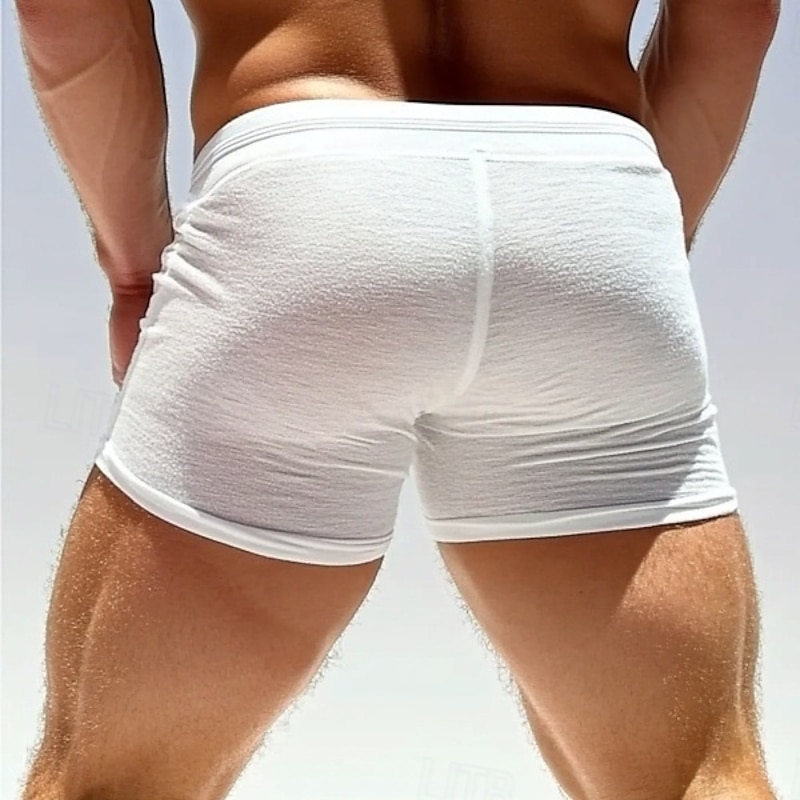 Men's 1 PCS Boxer Shorts Drawstring Polyester Soft Comfortable Breathable Plain Mid Rise White3
