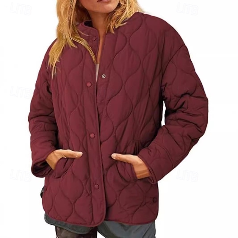 Women's Casual Jacket Warm Comfortable Pocket Buttons Casual Plain Going out Weekend Zipper Regular Crewneck Regular Fit Long Sleeve Outerwear Black Wine Brown Fall Winter3