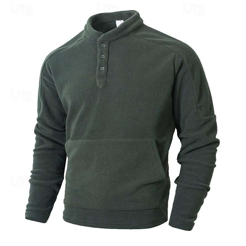Men's Sweatshirt Fleece Sweatshirt Button Up Hoodie Black Dark Green Khaki Coffee Gray Standing Collar Plain Patchwork Sports & Outdoor Casual Daily Streetwear Cool Sportswear Fall Winter Clothing3