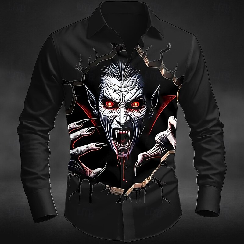 Halloween Men's Creepy Clown Vampires Blood stains Shirt Button Up Shirt Long Sleeve Dark Punk Gothic Style Outdoor Holiday Summer Spring Turndown 3D Print Collared Shirts Black White