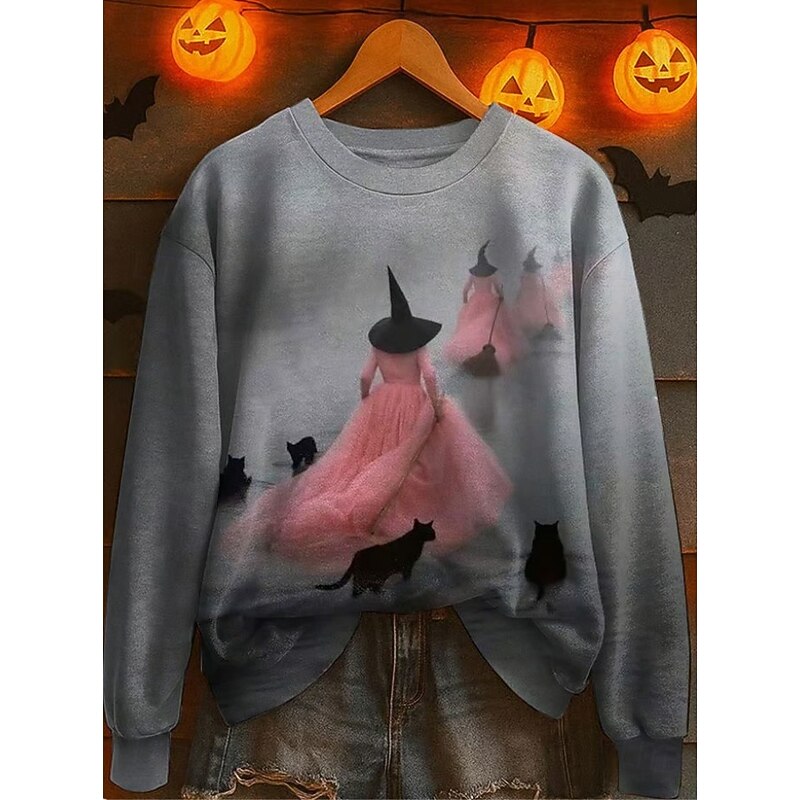 Women's Sweatshirts Graphic Fashion Casual Long Sleeve Crew Neck Regular Tops Street Dailywear Casual Print Black Pink Dark Pink Orange Light Grey Fall Winter3