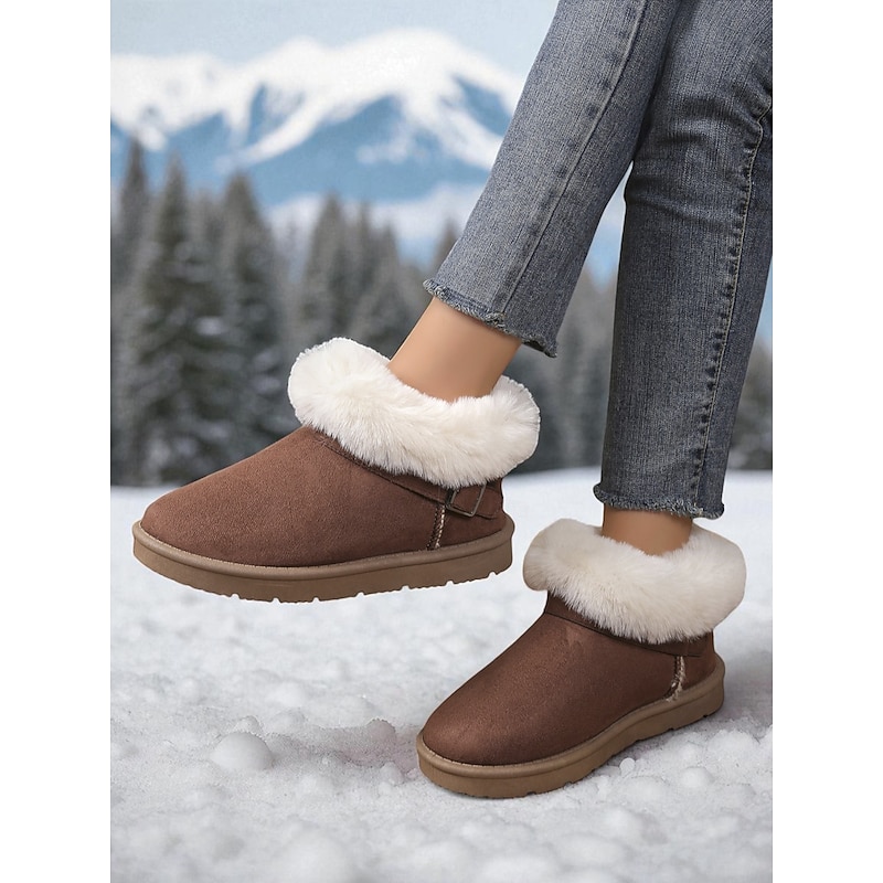 Women's Brown Faux Suede Winter Ankle Boots – Plush Fur Lining & Slip-On Warm Snow Shoes, Cozy Indoor & Outdoor Wear3