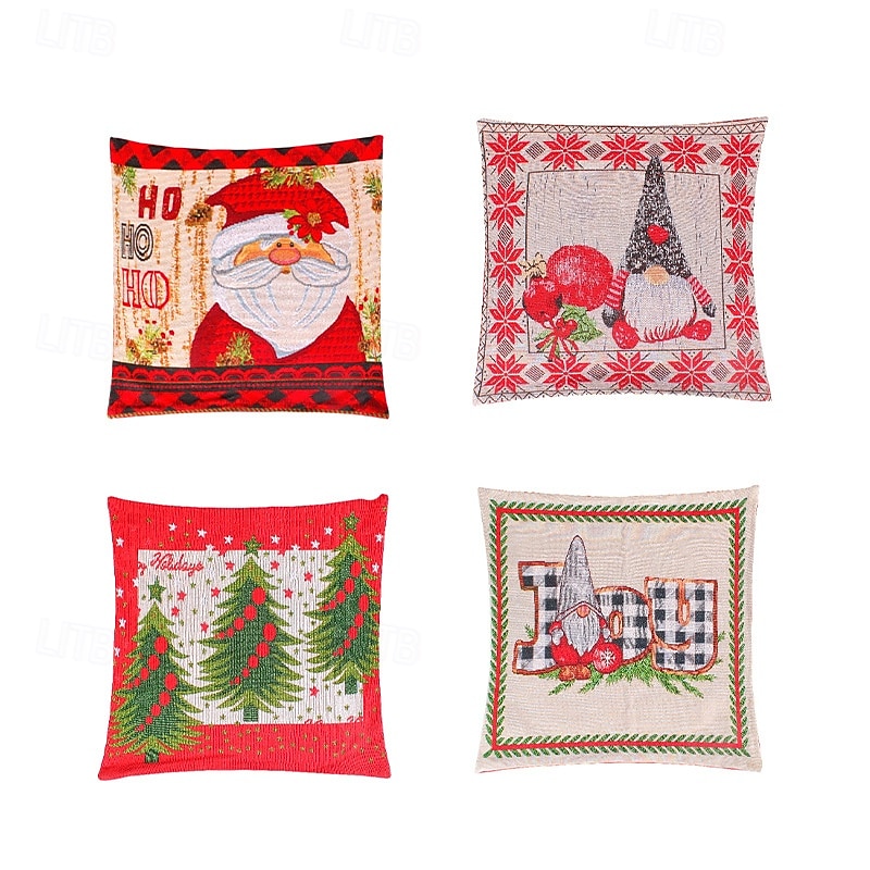 Christmas Pillow Cover Santa Claus Cartoon Design Linen Cushion Case for Sofa Car Holiday Decor Christmas Tree Themed Throw Pillow Festive Home Accessory4