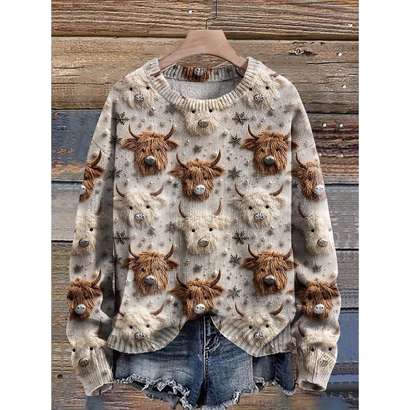 Women's Sweater Casual Soft Floral Graphic Ribbed Crew Neck Knitted Long Sleeve Regular Tops Knit Outdoor Daily Weekend White Green Fall Winter