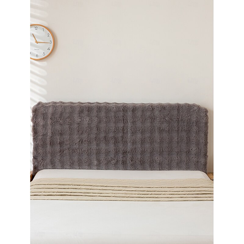 1 Piece Ultra-Soft Rabbit Plush Headboard Cover, All-Inclusive Elastic Protective Slipcover, Simple Dustproof Headboard Backrest Cover for All Seasons4