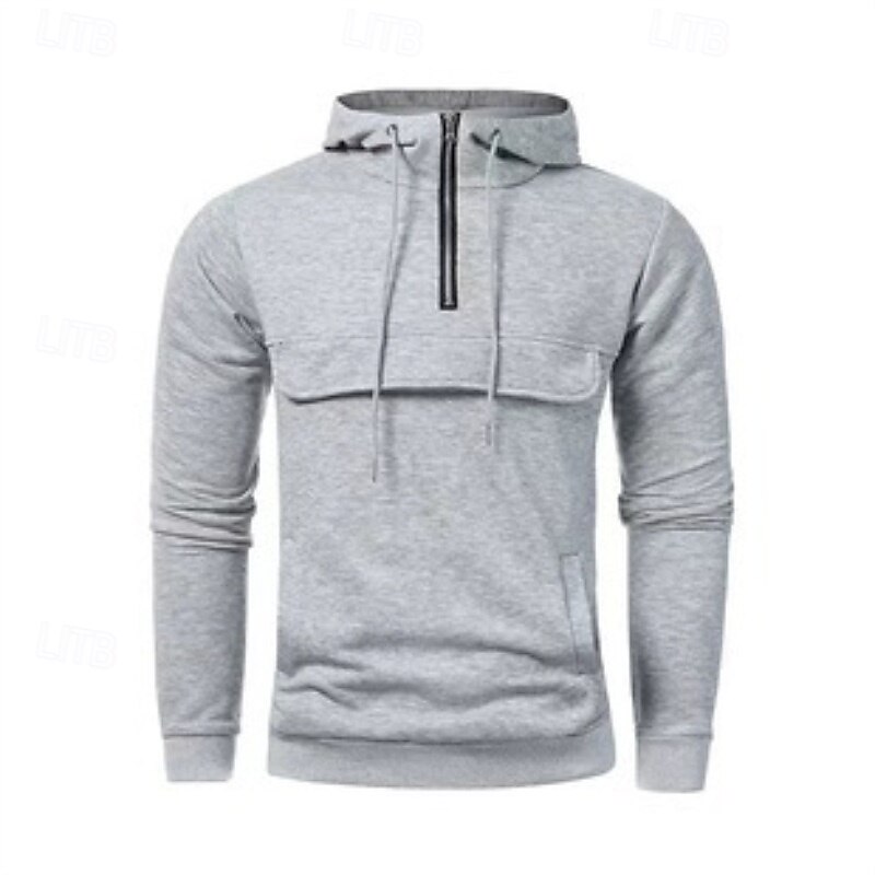 Men's Hoodie Pullover Hoodie Sweatshirt Quarter Zip Hoodie Black Light Grey Dark Gray Hooded Plain Zipper Pocket Sports & Outdoor Casual Daily Streetwear Cool Sportswear Fall & Winter Clothing Apparel2