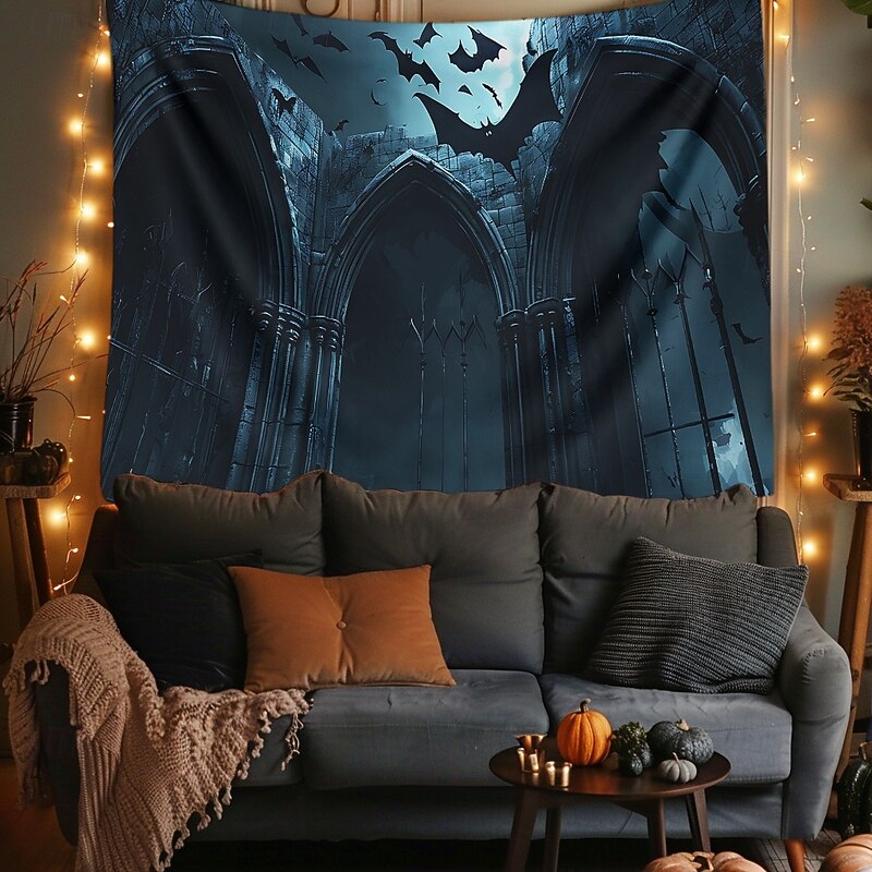 Halloween Tapestry Banners Wall Hangings Bat Dark Punk Gothic Style Party Dorm Shooting Backgrounds Home Decor2