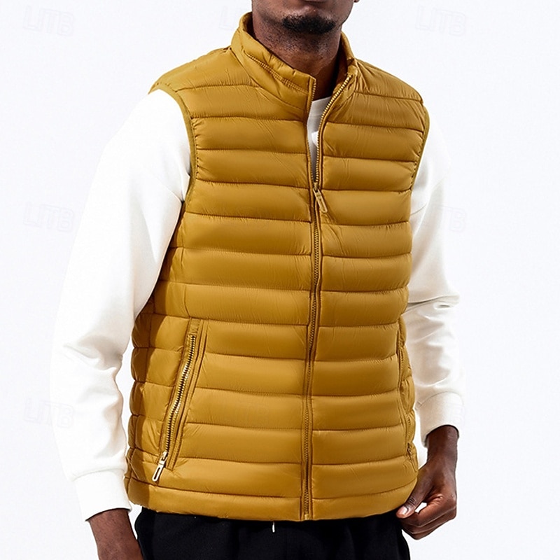 Men's Puffer Vest Vest Gilet Vacation Daily Date Fashion Casual Winter Pocket Nylon Warm Comfortable Solid Color Zipper Stand Collar Regular Fit Black Yellow Wine Army Green Vest4