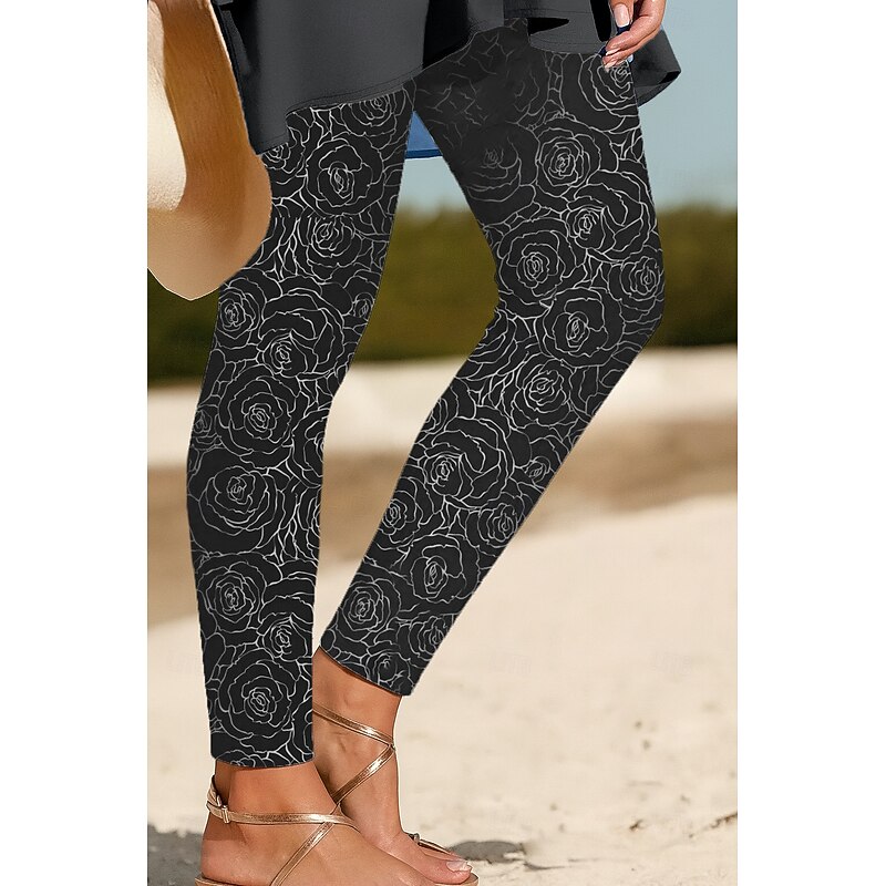 Women's Leggings Vacation Vintage Ethnic Style Ankle-Length High Waist Floral Graphic 3D Print Quick Dry Breathability Soft Stretchy Outdoor Home Causal Black White Blue Spring Fall Skinny2