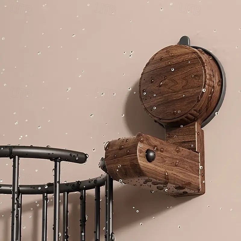 Walnut Wood Toilet Paper Holder No-Drill Self-Adhesive Bathroom Organizer Space-Saving Storage Rack for Kitchen or Bathroom3