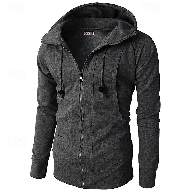 Men's Hoodie Full Zip Hoodie Fleece Hoodie Wine Red Black Army Green Navy Blue Khaki Hooded Plain Patchwork Sports & Outdoor Casual Daily Streetwear Cool Sportswear Spring &  Fall Clothing Apparel