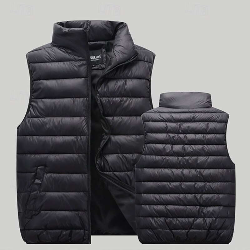 Men's Puffer Vest Vest Gilet Vacation Daily Date Fashion Casual Fall & Winter Pocket Polyester Warm Comfortable Solid Color Zipper Stand Collar Regular Fit Black Red Orange Dark Blue Vest3