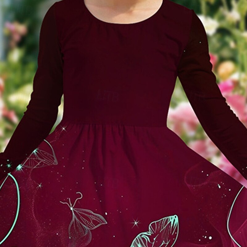 Girls' 3D Flower Dress Long Sleeve Summer Spring Vacation Daily Holiday Princess Beautiful Sweet Kids 4-12 Years Casual Dress A Line Dress Knee-length Regular Fit3