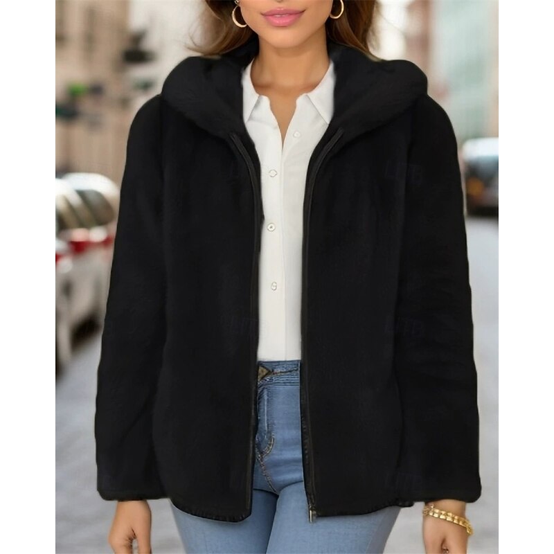 Women's Casual Jacket Warm Comfortable Zipper Pocket Fashion Outdoor Plain Going out Weekend Zipper Regular Hooded Regular Fit Long Sleeve Outerwear Black Green Khaki Fall Winter4