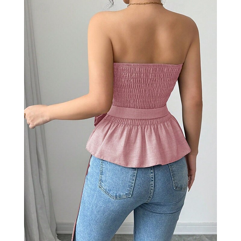 Women's Blouse Plain Modern Casual Sleeveless Strapless Regular Tops Holiday Going out Backless Black White Pink Blue Summer4