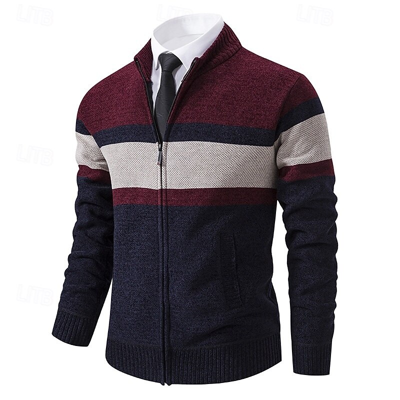 Men's Sweater Dress Sweater Cardigan Sweater Zip Sweater Knit Sweater Ribbed Knit Regular Tops Knitted Ribbed Plain Turtleneck Fashion Shawls Office Casual Clothing Apparel Fall Winter Burgundy Navy3