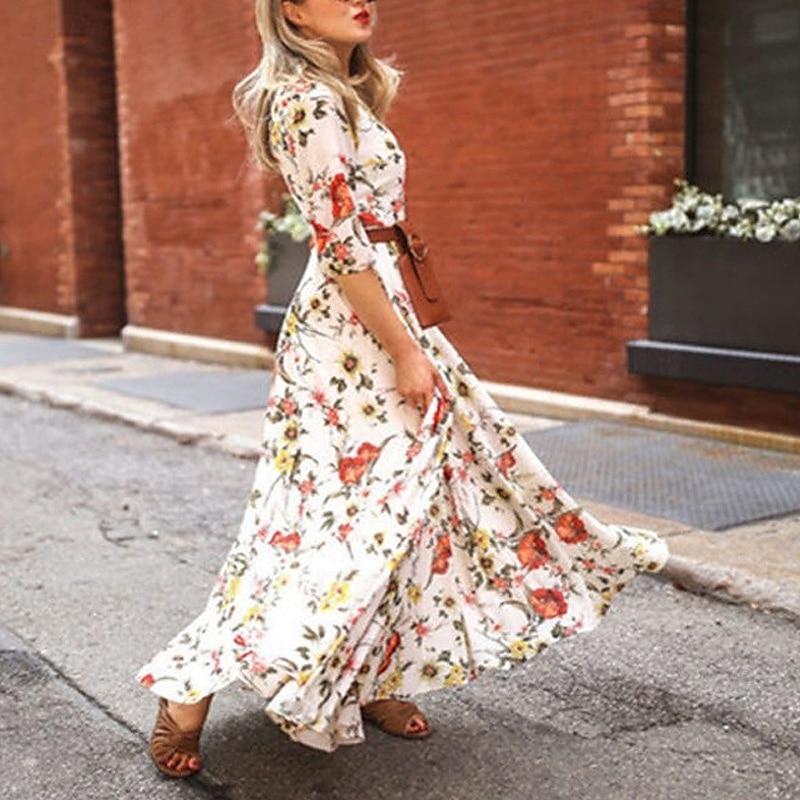 Women's Long Dress Maxi Dress Casual Dress Swing Dress Fashion Modern Daily Beach Weekend Regular Fit Flower Half Sleeve Crew Neck Light Yellow Black White Yellow Spring Fall2