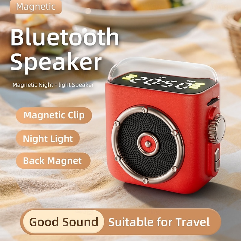 P6 Magnetic Clip-on Mini Bluetooth Speaker Small Portable Wireless Bluetooth Speaker with Loud Sound Clock Night Light Support TF Card for Home Office Outdoor Travel Camping Hiking2