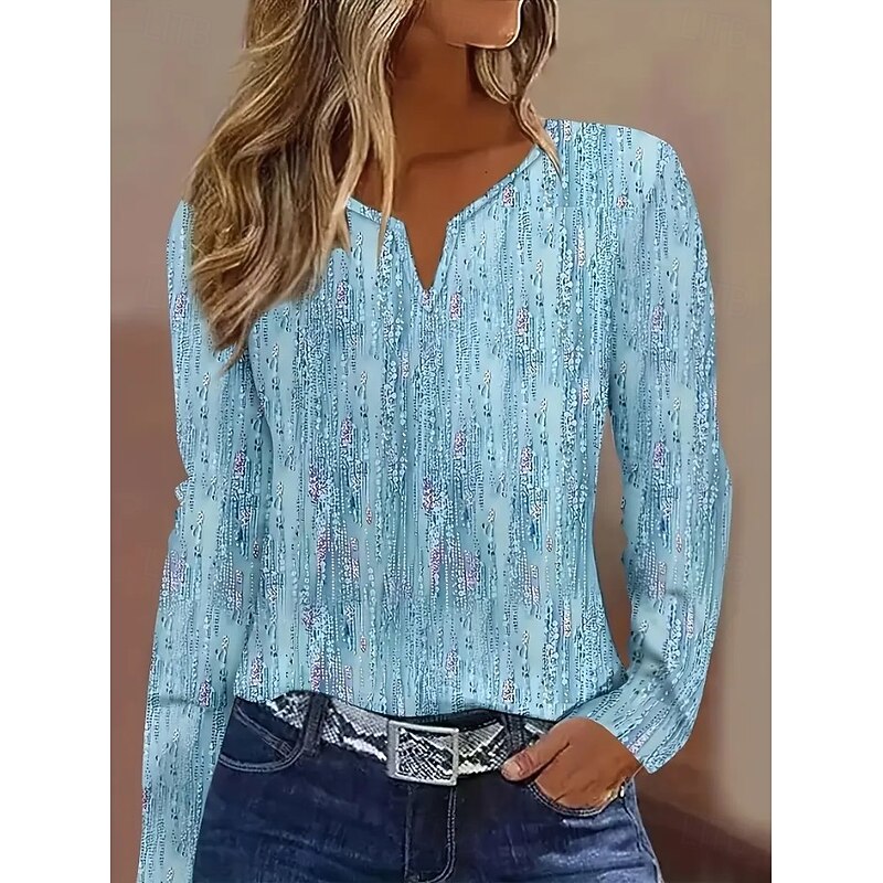 Women's T Shirt Graphic Gradient Abstract Vintage Stylish Classic Long Sleeve V Neck Notched Neck Regular Tops Daily Weekend Print Pink Red Blue Spring Fall Winter3