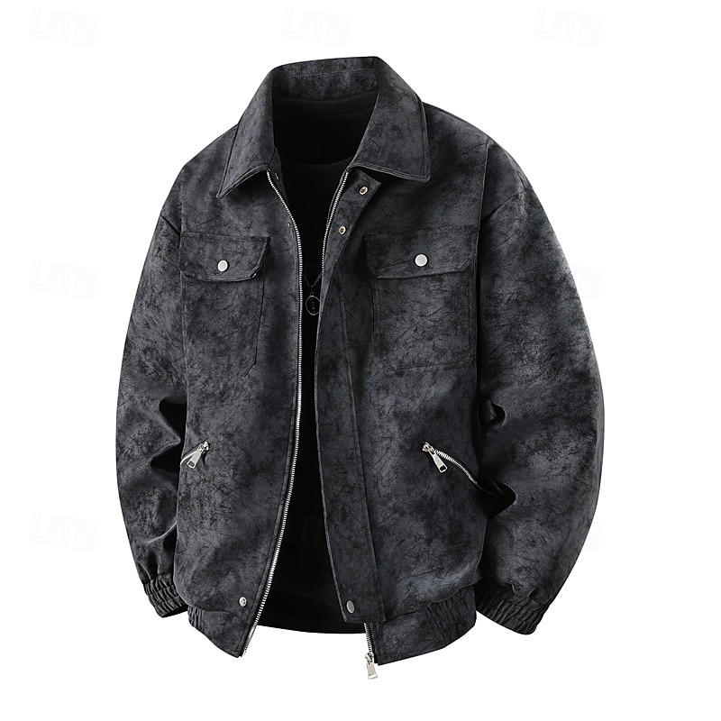 Men's Jacket Casual Jacket Outdoor Vacation Warm Zipper Pocket Fall Winter Plain Fashion Streetwear Standing Collar Regular Black Brown Gray Jacket