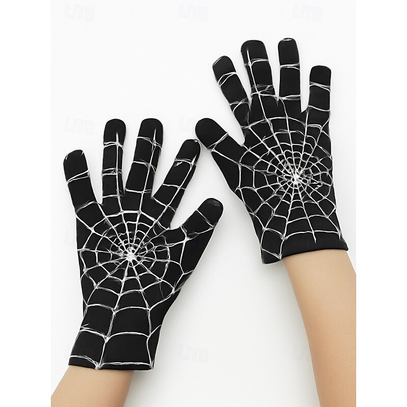 Men's Halloween Spider Web Gloves – Stretchy Cosplay Costume Accessory for Party, Role Play and Nightlife