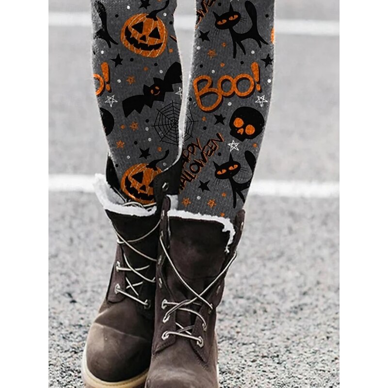 Women's Pants Trousers Leggings Cozy Leggings Streetwear Casual Full Length High WaistPantsHalloween Pumpkin Bat Elastic Waist Print Breathability Comfortable Stretchy Vacation Street Daily Wear Gray4