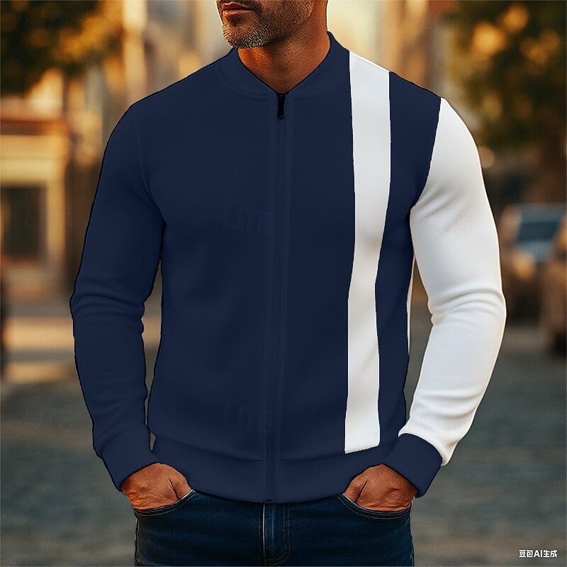 Men's Sweatshirt Full Zip Sweatshirt Black White Burgundy Navy Blue Khaki Standing Collar Color Block Plain Patchwork Sports & Outdoor Casual Daily Streetwear Cool Sportswear Spring &  Fall Clothing2