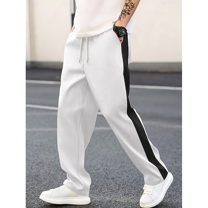 Men's Sweatpants Wide Leg Sweatpants Trousers Baggy Pants Open Bottom Sweatpants Drawstring Side Stripe Elastic Waist Plain Moisture Wicking Breathable Full Length Outdoor Casual Daily Vacation
