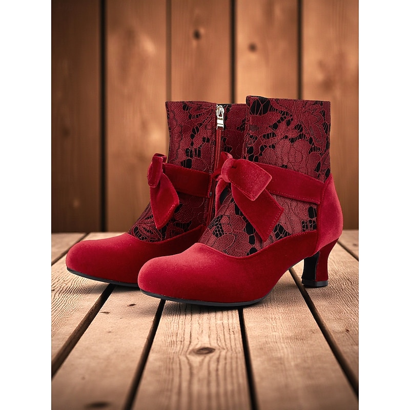 Women's Victorian Edwardian Lace Ankle Boots with Bow - 1890s-1910s Inspired Gothic Heels for Fall Tea Parties,Cosplay and Vintage  Outfits2