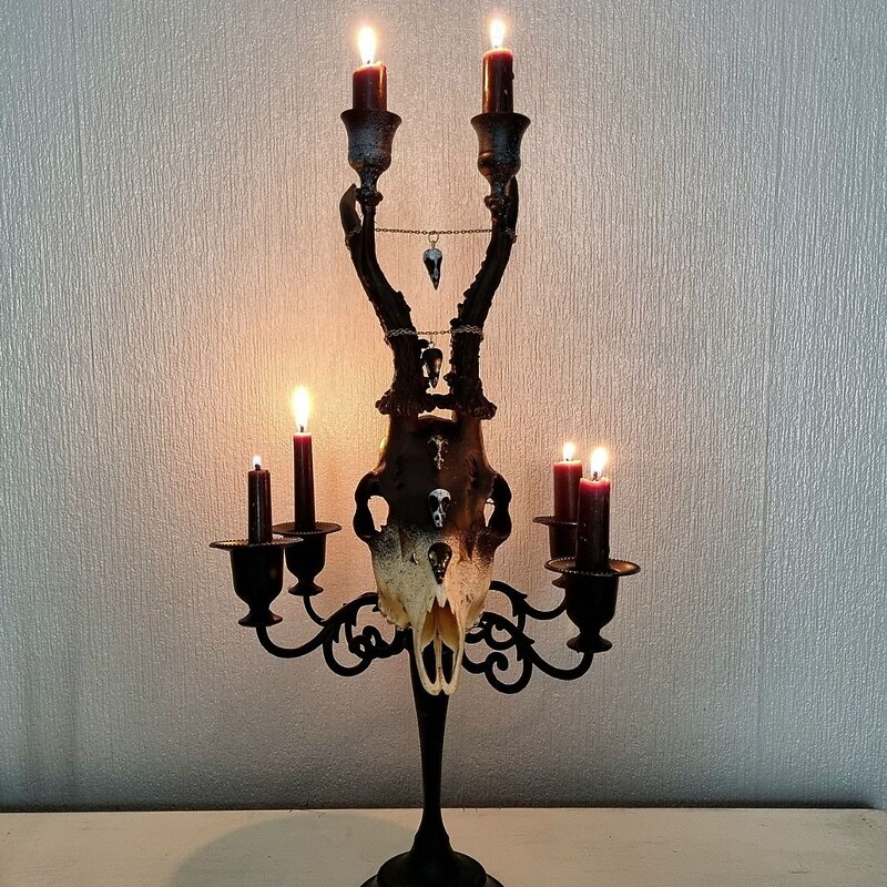 Real Roe Deer Skull Candelabra Dark Interiors Gothic Design Wedding Centrepiece Alternative Home2