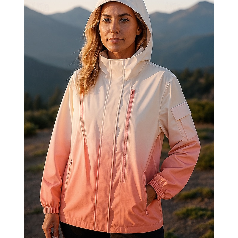 Women's Windbreaker Softshell Jacket Hiking Jacket Outdoor Waterproof Windproof Hiking Outfits Hiking Clothes Spring Autumn / Fall Top Camping / Hiking / Caving Running Gradient Black White Pink3