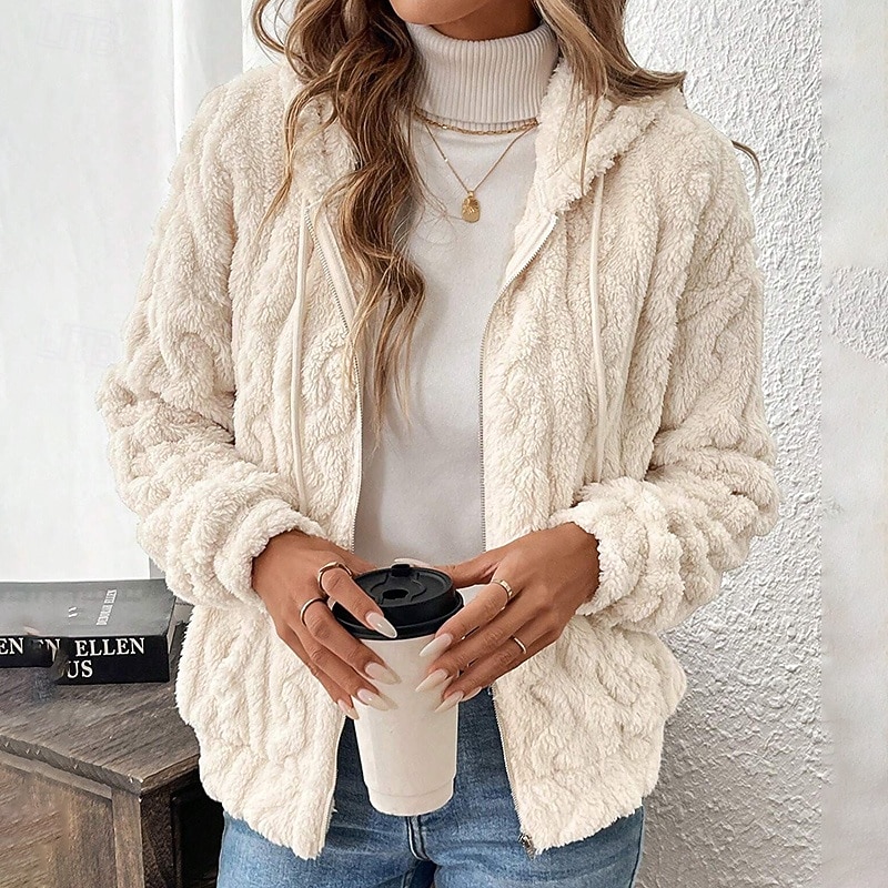 Women's Fleece Jacket Thick Warm Drawstring Long Sleeve Sports Solid Color Top For Outdoor Travel Vacation Activewear4