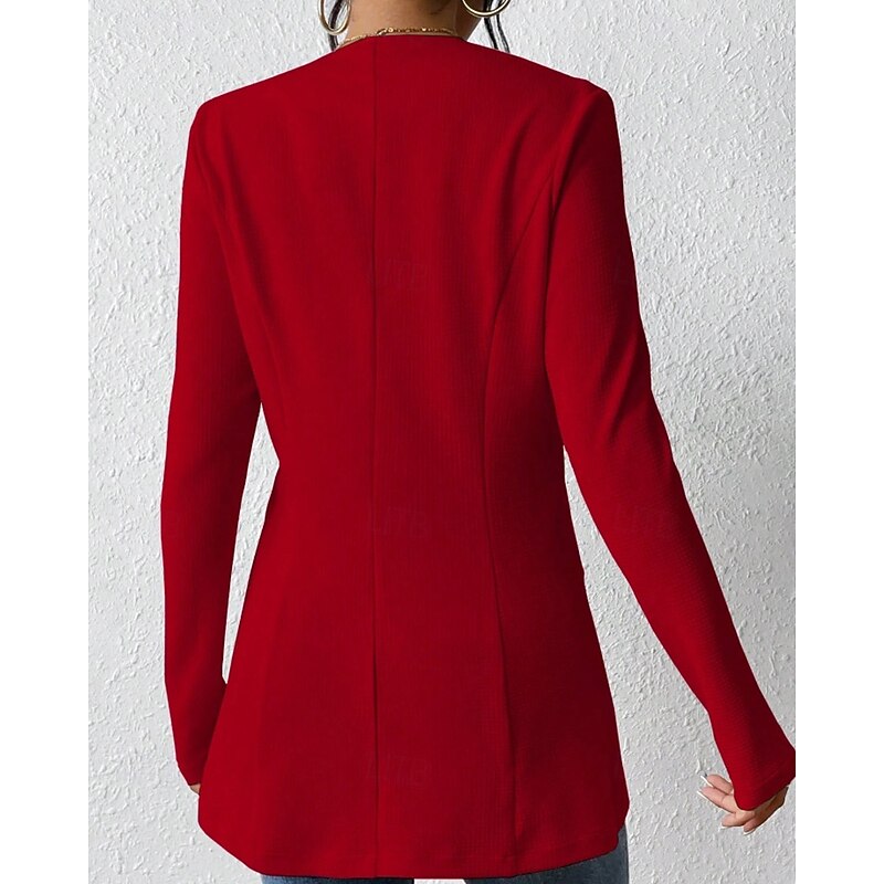 Women's Blazer Comfortable Buttons Fashion Plain Going out Weekend Single Breasted Regular V Neck Regular Fit Long Sleeve Outerwear Black White Wine Fall3