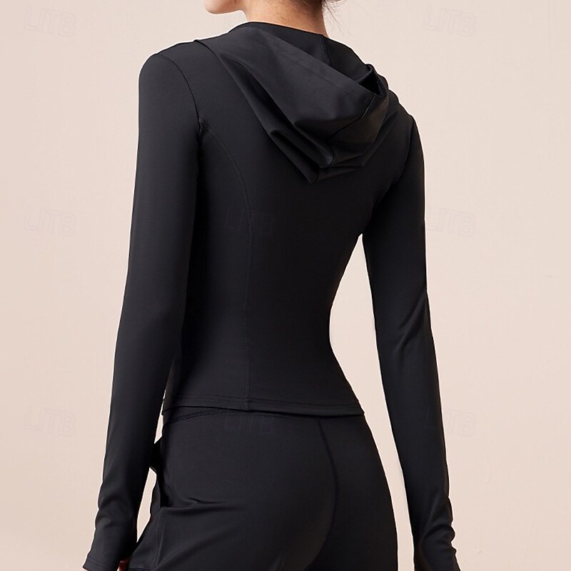 Women's Hoodie Jacket Lightweight with Thumbholes Long Sleeve Sports Solid Color Top For Gym Athletic Running Tight Fit Activewear4