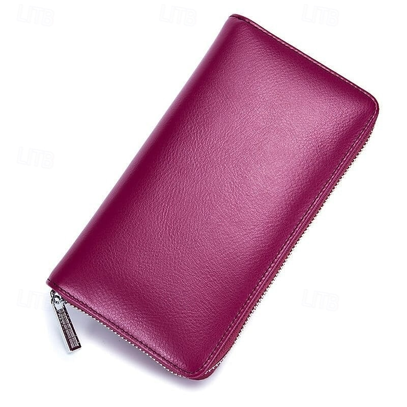 Unisex Anti-Credit Card Fraud Multi-Compartment Genuine Leather Wallet RFID Blocking Passport Holder Long Accordion Style Large Capacity Phone Bag Multifunction Card Organizer for Men and Women4
