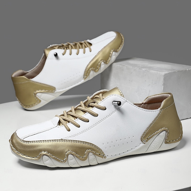 Men's White and Gold Leather Sneakers Stylish Casual Sports Shoes for Streetwear Parties and Weekend Outings2