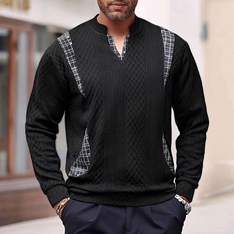 Men's Sweatshirt Pullover Hoodie Sweatshirt Pullover Black White Navy Blue Khaki Gray Round Neck Plain Patchwork Textured Sports & Outdoor Casual Daily Streetwear Cool Sportswear Spring &  Fall3