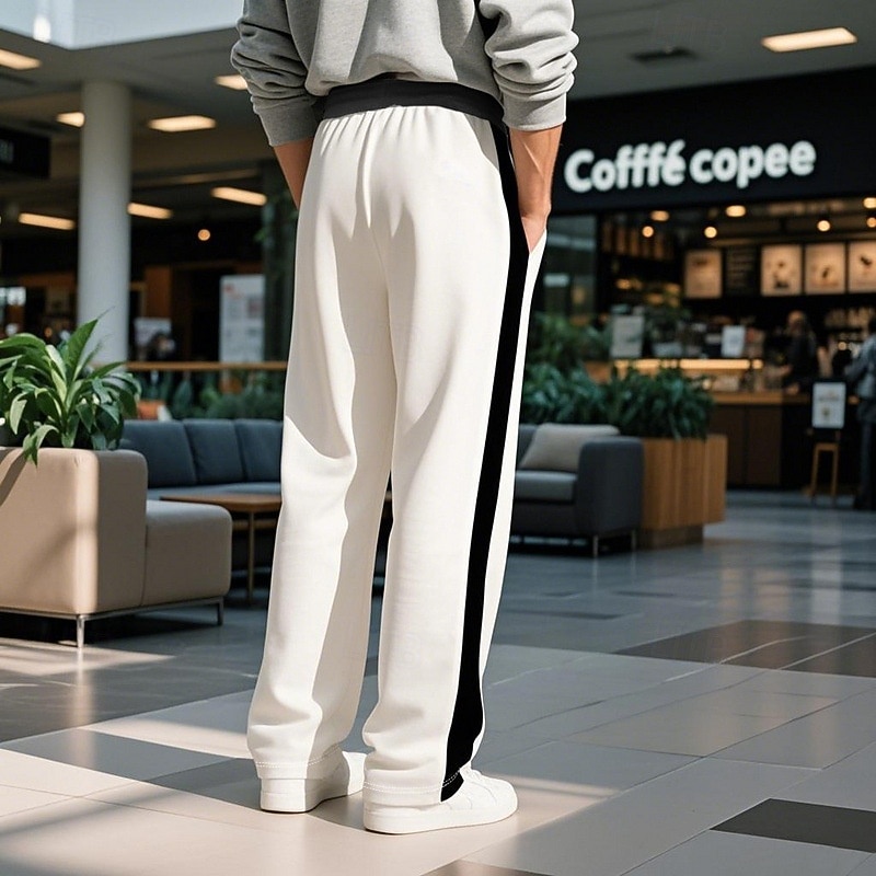 Men's Sweatpants Trousers Straight Leg Sweatpants Drawstring Pocket Elastic Waist Color Block Comfort Sports Outdoor Daily Fashion Casual Black White Micro-elastic4
