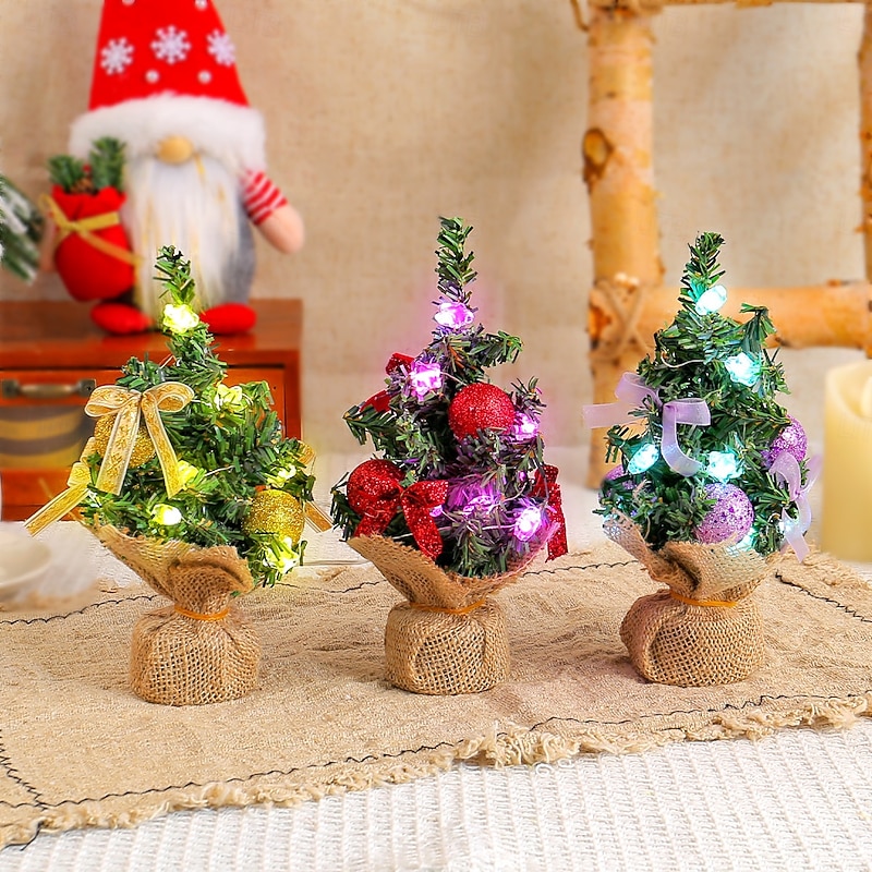 Christmas Mini Tree With Light Tabletop Desktop Artificial Christmas Tree Xmas Decor Small Festive Star Top Mini Tree Ornament Perfect Holiday Home Party Atmosphere Prop4