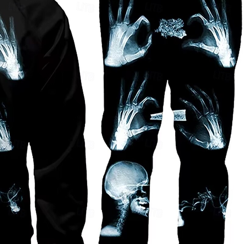 Halloween Men Cool Skulls 2pcs 3D Sweatshirt Sets Tracksuit Zip Up Sweatshirts Long Sleeve Long pants Grandad Collar Casual Daily Athleisure Daily Zipper 3D Print Spring Fall Winter Black2